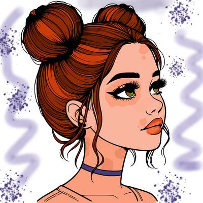 realistic girl with buns on the top of her head