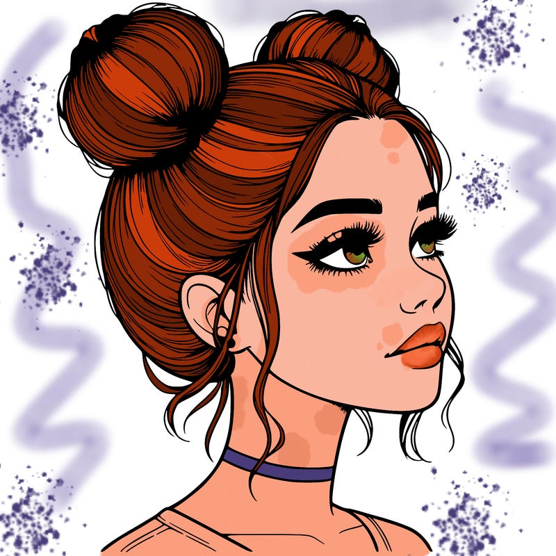 realistic girl with buns on the top of her head