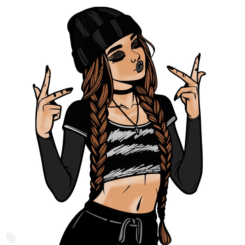 realistic teenage girl with braids and a beanie and crop top doing 🫶🏼