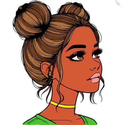 realistic girl with buns on the top of her head