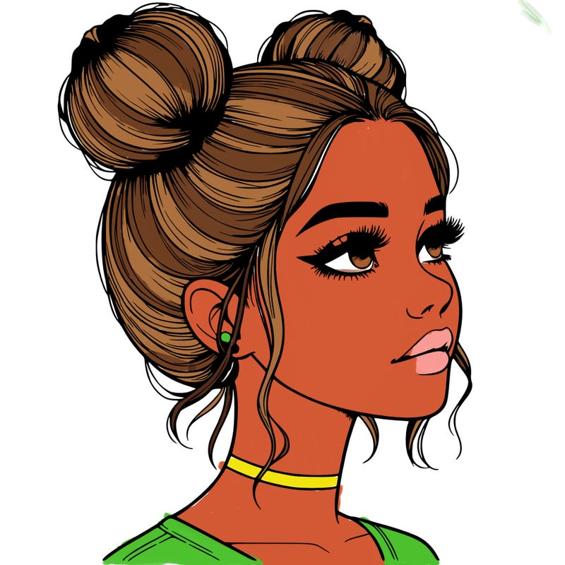 realistic girl with buns on the top of her head
