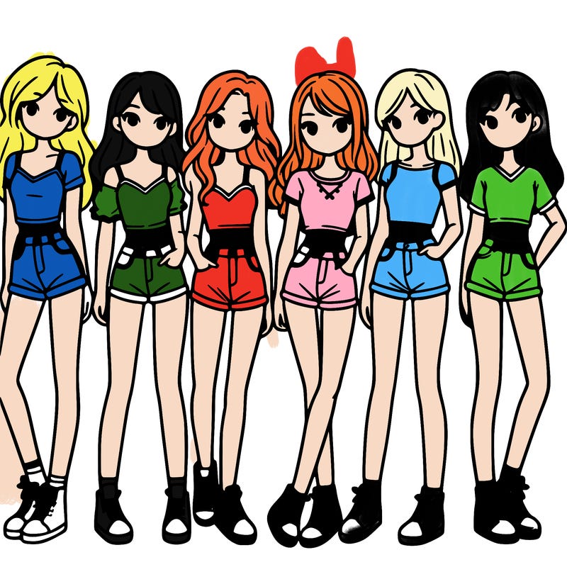 a group of girls wearing crop tops and shorts