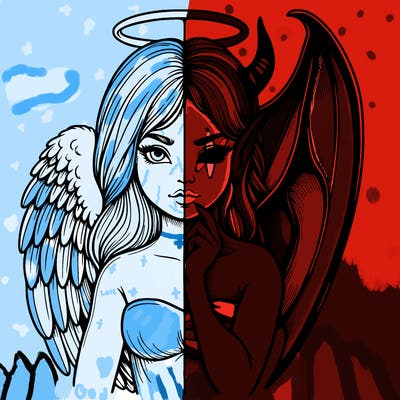 realistic angel half demon