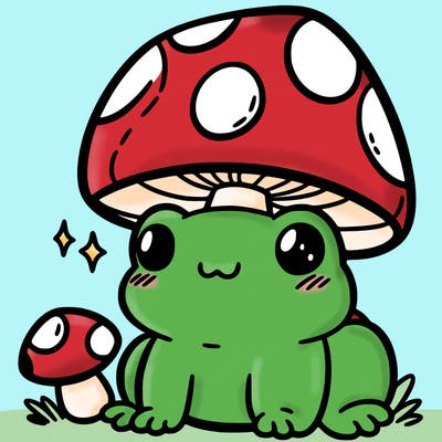 a cute frog with a mushroom hat