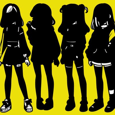 one girl with crop-top shirt and a jacket with a skirt, long socks and another girl with a shirt and pants with a jacket