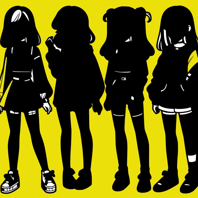 one girl with crop-top shirt and a jacket with a skirt, long socks and another girl with a shirt and pants with a jacket