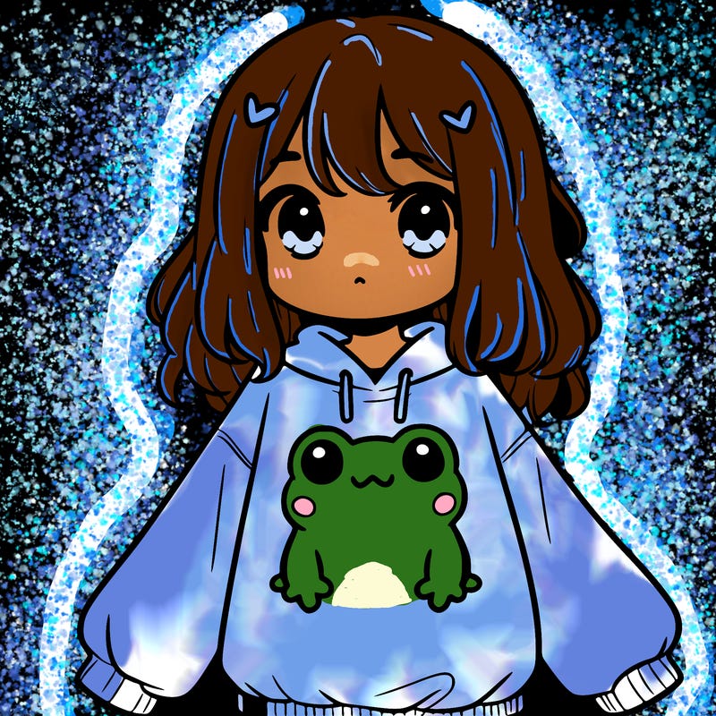 girl wearing frogging sweatshirt
