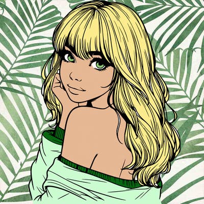 realistic girl with bangs looking over her shoulder