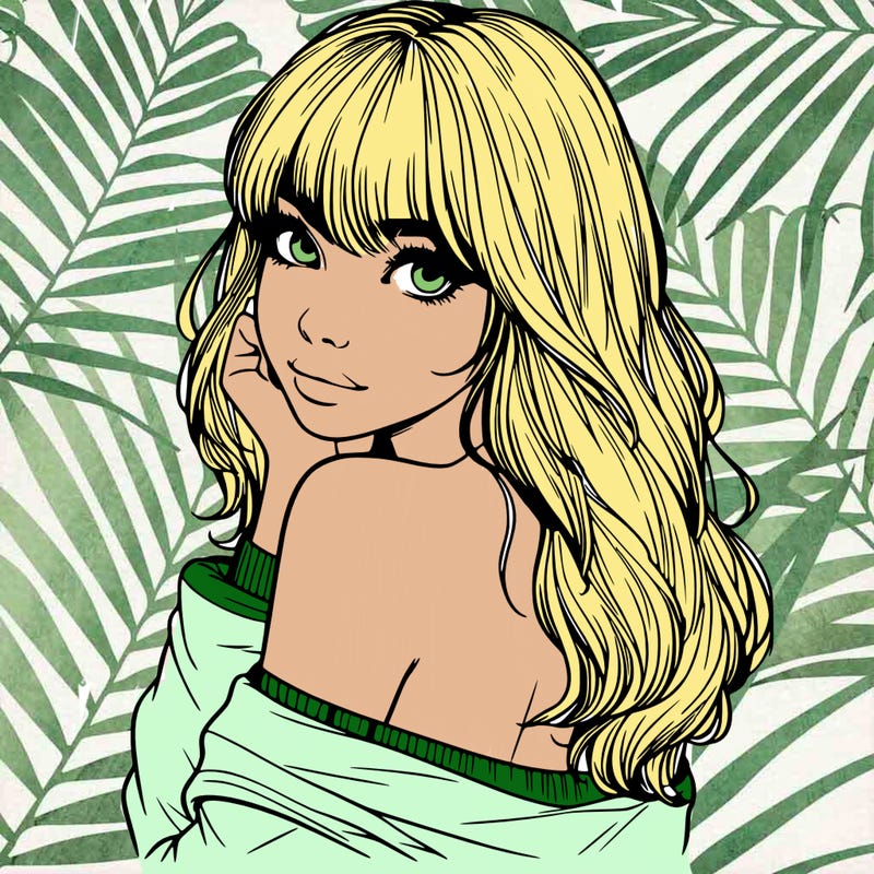 realistic girl with bangs looking over her shoulder