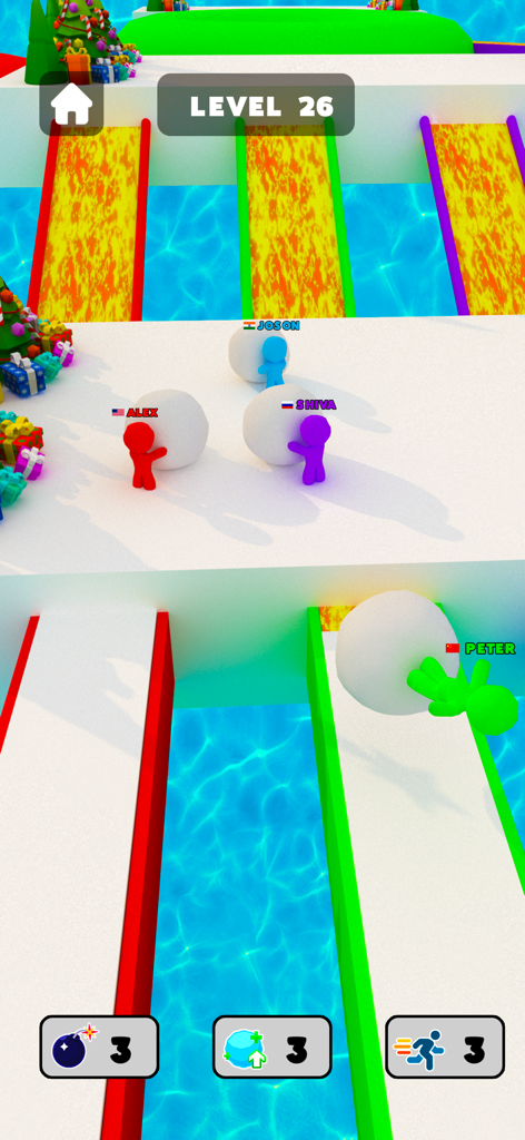 Snow Race 3D™: Fun Xmas Racing - Personnages colorés faisant rouler d'énormes boules de neige dans une course hivernale 3D festive