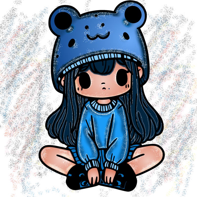 a girl wearing a frog hat and some frog socks