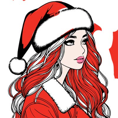 realistic girl in santa hat