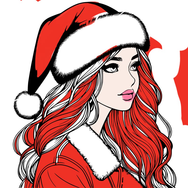 realistic girl in santa hat