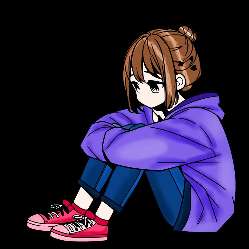 sad anime girl sitting alone