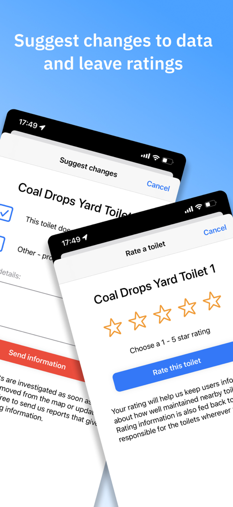 Toilets4London - Toilets4Londonアプリでのトイレの評価やデータ更新の提案を行うインターフェース