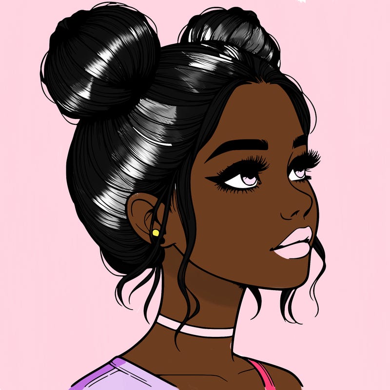 realistic girl with buns on the top of her head