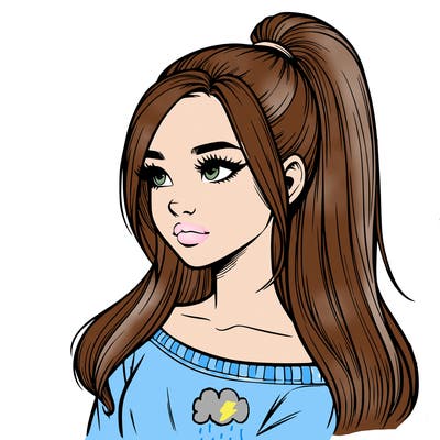 realistic girl with a high ponytail