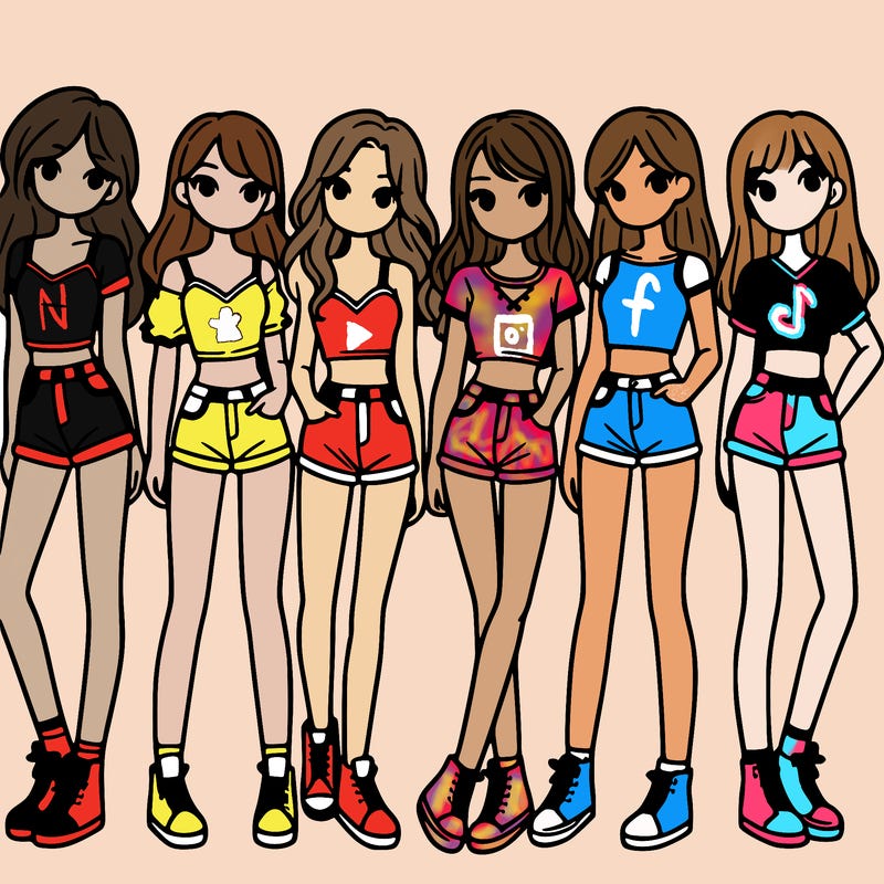 a group of girls wearing crop tops and shorts