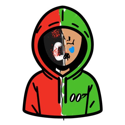 a person with non face waering a hoodie with a small 007 symbol