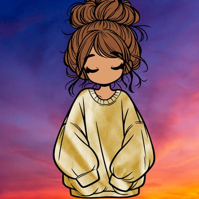 girl with baggy sweatshirt and messy bun