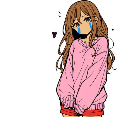 manga teen girl  in a sweater and baggy pants