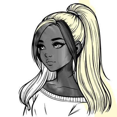 realistic girl with a high ponytail