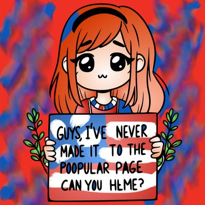 a girl holding up a sign that says, guys, i’ve never made it to the popular page, can you help me?