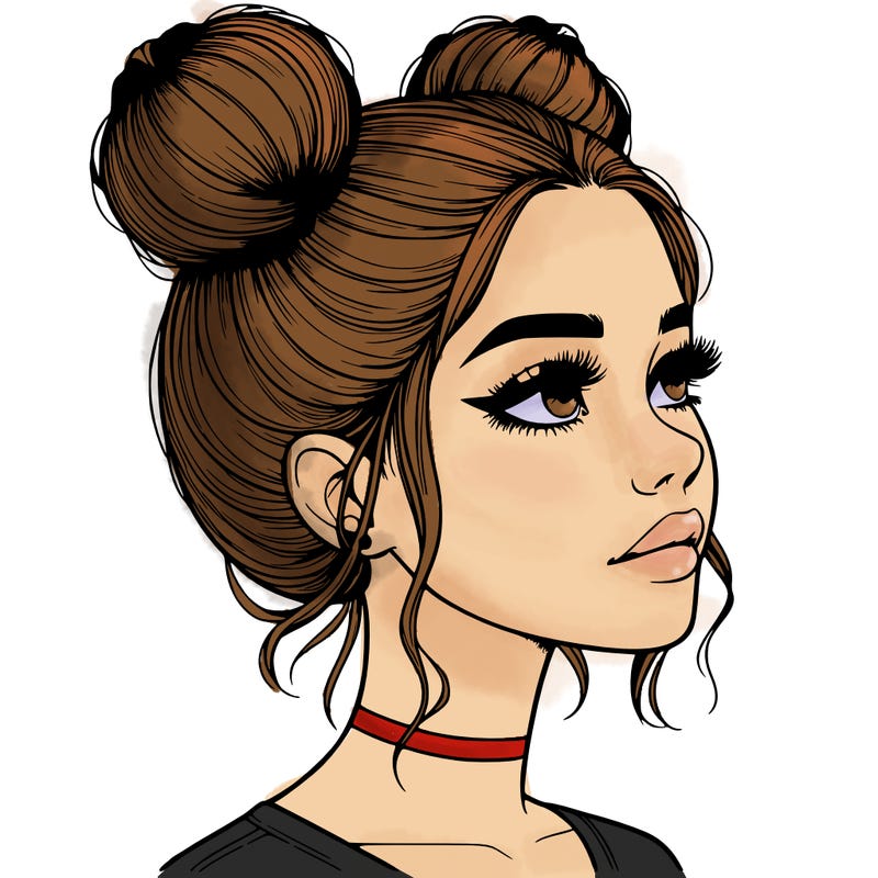 realistic girl with buns on the top of her head