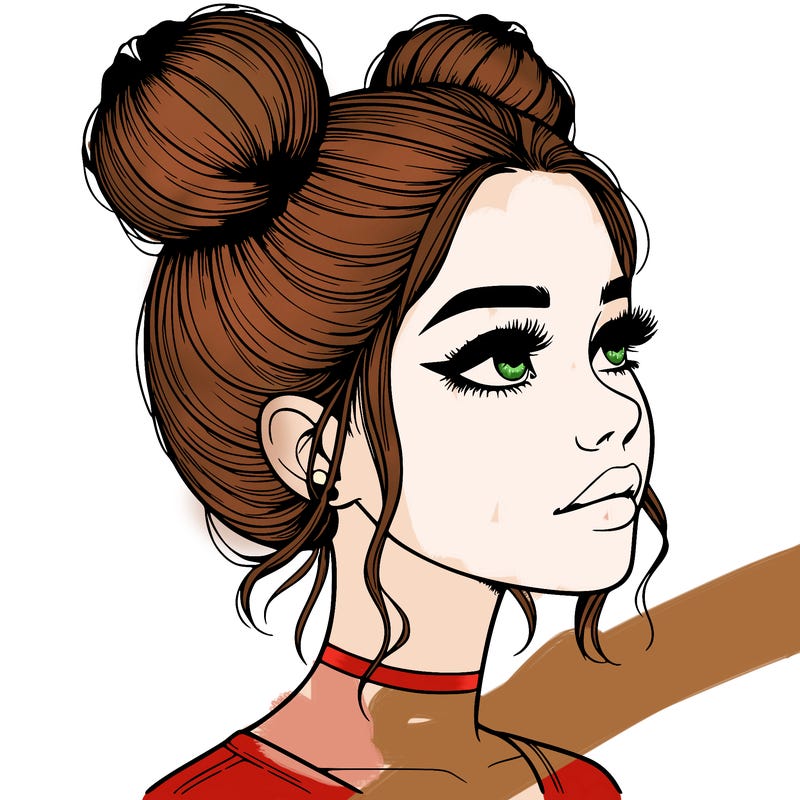 realistic girl with buns on the top of her head