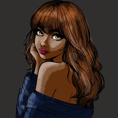 realistic girl with bangs looking over her shoulder