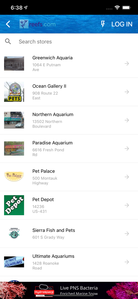 Reefs - A list of local aquarium and saltwater fish stores within the Reefs mobile app directory