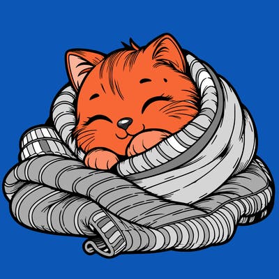 realistic cozy cat in a blanket