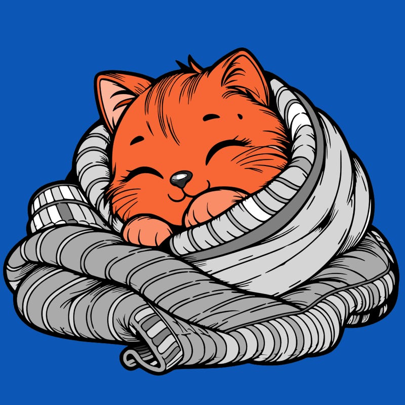 realistic cozy cat in a blanket