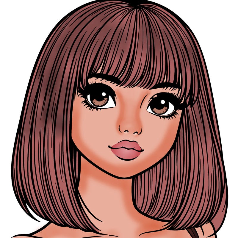 realistic girl with bangs and straight hair
