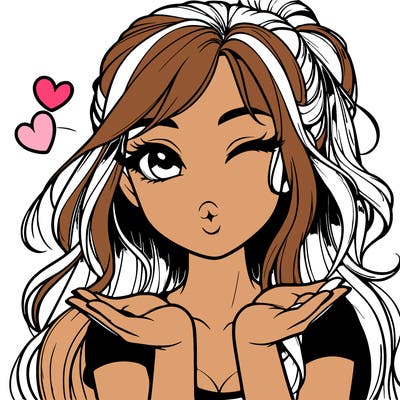 realistic girl winking and blowing a kiss while making heart hands