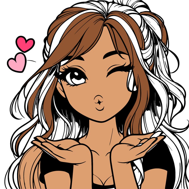 realistic girl winking and blowing a kiss while making heart hands
