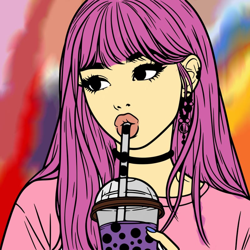 aesthetic realistic girl drinking boba
