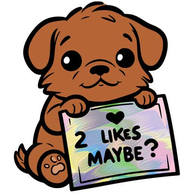 a puppy holding a sign that says 2 likes maybe?