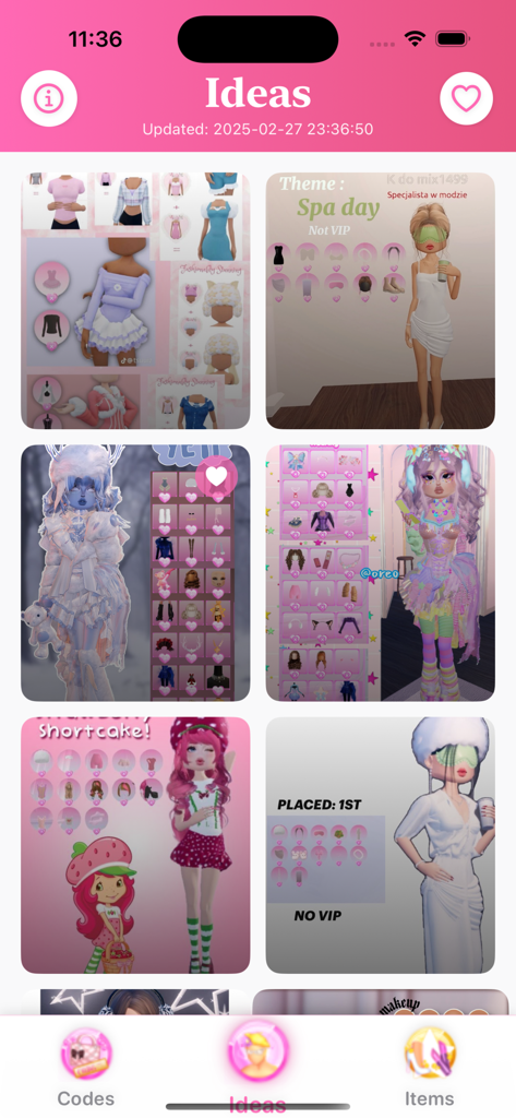 DTI:New Dress to Impress Codes - A gallery of outfit inspiration and aesthetic styling guides for the Roblox game Dress to Impress.