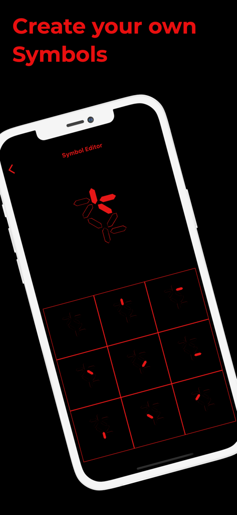 Predator Clock - Alien time - Predator Clock app symbol editor interface for creating custom alien symbols in red and black