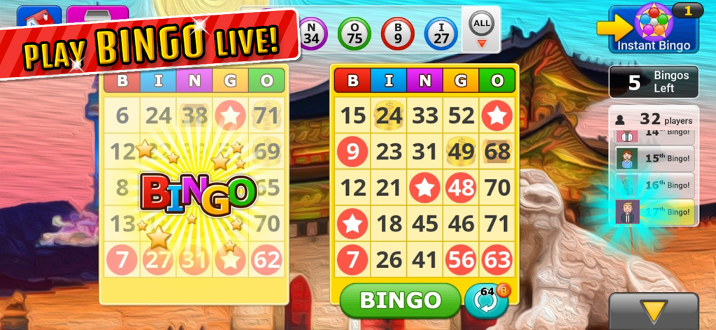 Bingo Craze! - In game screenshot of Bingo Craze showing live bingo cards and power up options