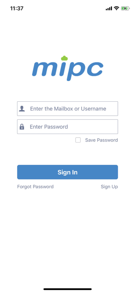 Login screen for the MIPC video surveillance app showing username and password input fields