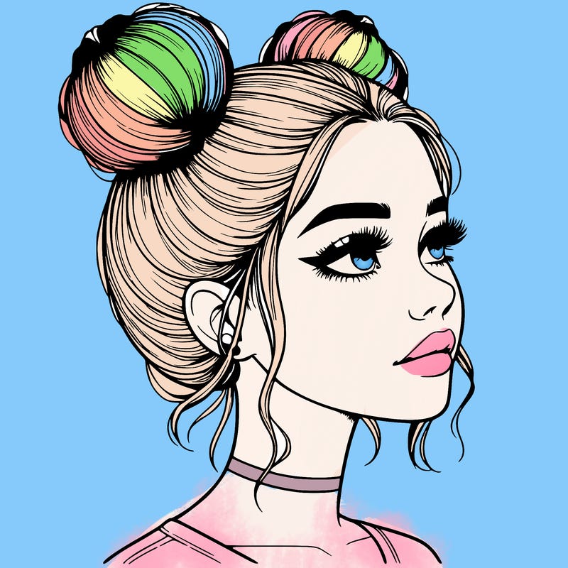 realistic girl with buns on the top of her head