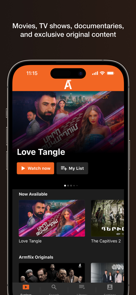 ArmFlix app interface on iPhone featuring Armenian movies and TV shows