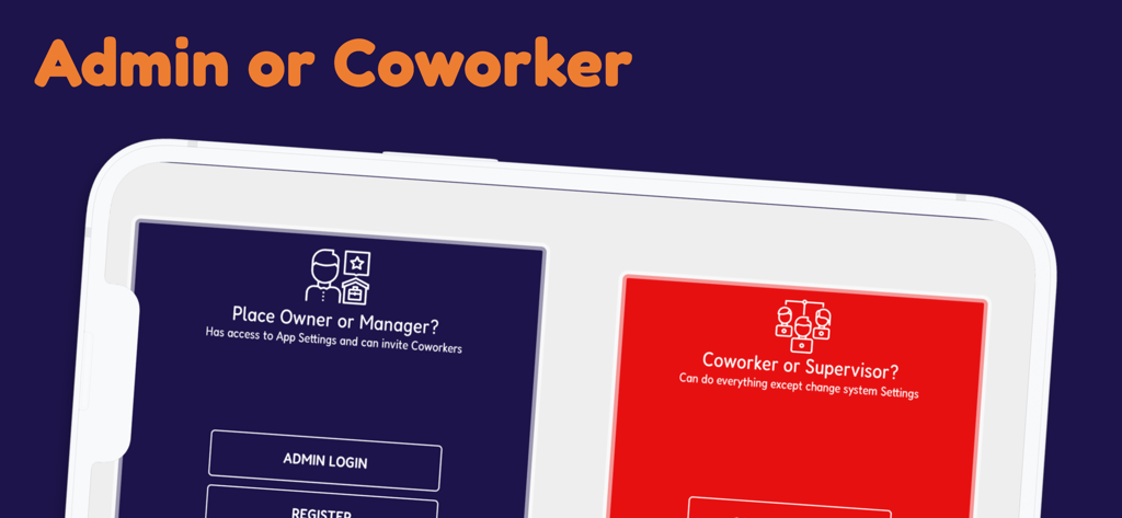 RentMate Booking Planner Pro - RentMate app role selection screen for administrators and coworkers