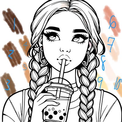realistic girl with braided hair drinking boba