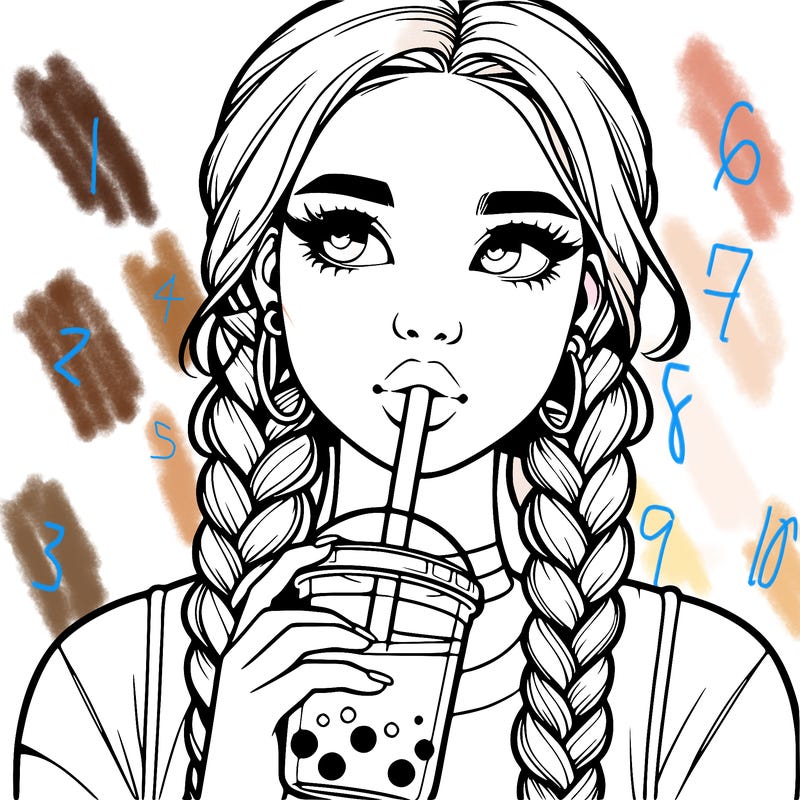 realistic girl with braided hair drinking boba