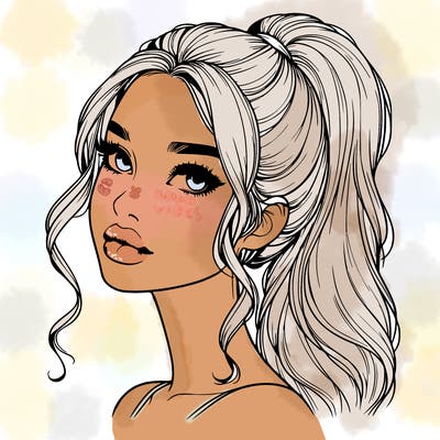 realistic girl with a ponytail on her hair and lips