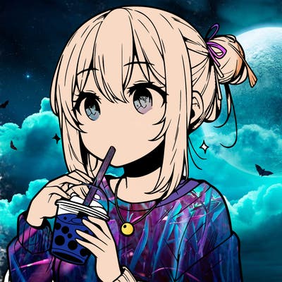 manga character drinking boba