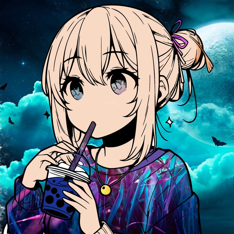 manga character drinking boba